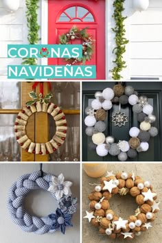 christmas wreaths and decorations are featured in this collage with the words coronas naviddenas