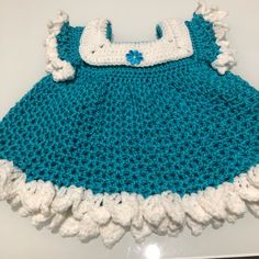 Made To Sell Brand New Crochet Baby Dress . Teal With White . Dress Is Adorable For Any Little Girl, Makes A Great Special Gift. Crochet Baby Boy Dress, Dresses Crochet, Crochet Dresses, Crochet Baby Dress, Make And Sell, Kids' Dresses, Handmade Crochet, Baby Dress, Special Gift