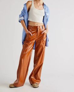 Wide Leg Pleather Pant 100% Polyester Machine Wash Cold Gentle Cycle Pleather Pants, Star Crossed Lovers, Star Crossed, Faux Leather Pants, Wide Pants, Free People Pants, Women's Wardrobe, Basic Tee, Retro Inspired