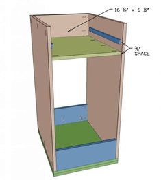 the corner shelf is labeled with measurements