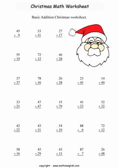 christmas math worksheet with santa claus's hat on the top and numbers below