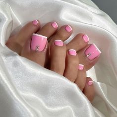 26 LATEST PINK PEDICURE IDEAS TO TRY IN 2024! 13 Pink Pedicure Ideas Toenails, Pink And White Pedicure, White Pedicure, Acrylic Nails Nude