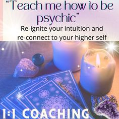 a poster with candles and cards on it that says, teach me how to be psychic