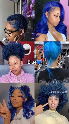 Cute Blue Hairstyles, Blue 4c Hair, Blue Hair Black Women, Blue Hair Styles, Imvu Hairstyles, Short Blue Hair, Black Hair Inspiration