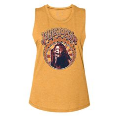 a women's tank top with an image of the famous singer, janis joplin