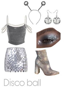 disco ball outfit with silver shoes and accessories