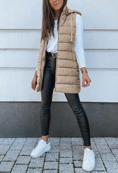 Veatzaer Women Long Vest Solid Color Sleeveless Hood Winter Puffer Vest Outwear Long Vests Outfit, Trendy Puffer Vest Outfit, Long Vest Outfits For Women Winter, Outfit Ideas With Vests Fall Fashion, Long Winter Vest, Long Down Vest, Outdoor Vest Womens Outfit, Long Sleeve With Puffer Vest, Long Vest Outfits For Women Casual