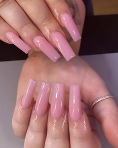 All Light Pink Nails, Light Pink Acyrilics Nails, Regular Pink Nails, Bubblegum Acrylic Nails, Pink Acrylic Base Nails, Bubblegum Nail Color, Plain Set Acrylic Nails, Bubblegum Nails Acrylic, Milk Pink Nails Acrylic