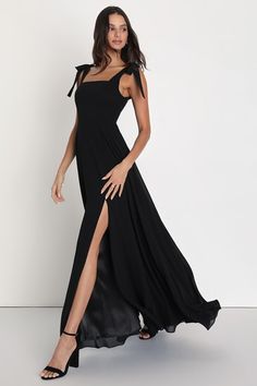 Black Tulle Maxi Dress - Ruffled Maxi Dress - Plunge Maxi Dress - Lulus Square Neck Maxi Dress, Flowy Maxi Skirt, Flowy Maxi Skirts, Bodice Top, Romantic Night, Long Bodycon Dress, Black Bridesmaid Dresses, Love Me Forever, C Cup