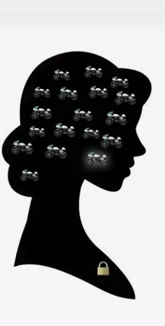 a woman's head with many cars on it