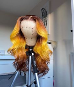 Lace Front Wig Virgin Human Hair Orange Ombre 150%Density 20" Hair Brown Ombre, Orange Lace Front Wig, Yellow Wig, Lux Hair, Natural Waves Hair, Green Wig, Hair Tape, Straight Lace Front Wigs, Brown Ombre