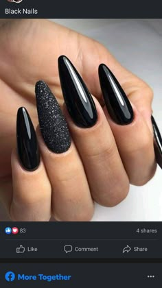 Sparkle Accent Nail, Solid Color Acrylic Nails, Black Press On Nails, Long Stiletto, Accent Nail, Stick On Nails, Nude Nails, Black Nails, Nail Designer