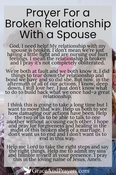 Navigating the rough waters of a broken relationship with your spouse can feel daunting, but you're not alone.  This prayer serves as a bridge to understanding and healing, inviting God's wisdom and love into the heart of your relationship.  Find guidance and hope for mending bonds at Grace and Prayers. Marriage Prayers, Talk To God, Prayer For Love, Healing Relationships