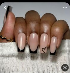 Are you looking for cute fall nails that you can recreate in the salon? If so, you need to see this post! #fallnails #autumnnails #nailart #naildesigns #nailinspiration #nailsofinstagram #nailsoftheday #nailswag #nailgoals #nailtrends #nailfashion Cute Nails Acrylic Short Black, Simple Heart Acrylic Nails, Short Nail Designs With Black, French Tips Love Heart, Back French Tip Nails, Black Heart Manicure, Black French Heart Nails, Black Nail With Heart, Easy Nails Designs For Beginners