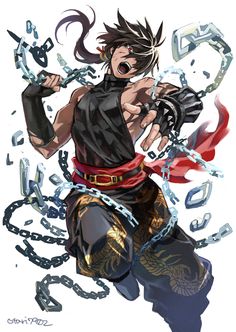 an anime character with chains around his ankles