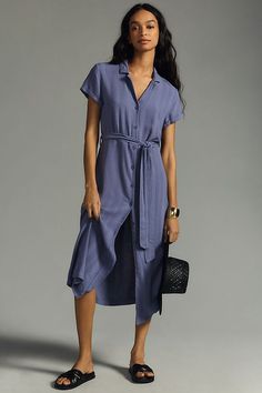 Navy Shirt Dress, Tie Waist Shirt, Button Front Shirt Dress, Shirt Dress Summer, Petite Blouses, Striped Shift Dress, Button Down Shirt Dress, The Cloth, Blue Striped Dress