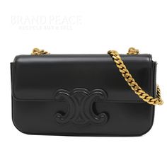 Celine Cuir Triomphe Chain Shoulder Shiny Black Approx. W10cm X H9cm Celine Triomphe Bag Chain, Luxury Formal Bags With Gold Chain, Luxury Formal Shoulder Bag With Gold Chain, Luxury Evening Bags With Gold Chain, Luxury Black Shoulder Bag With Gold Chain, Luxury Rectangular Bag With Gold Chain, Luxury Rectangular Bags With Gold Chain, Cuir Triomphe, Celine Bags