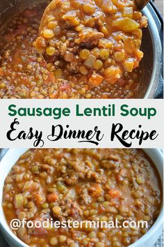 sausage lentil soup is an easy dinner recipe that can be made in the slow cooker