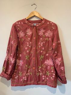 "Vintage Embroidered jacket made by BEA Classics  85% cotton 15% Flax  Label says dry clean only but I washed it on gentle cycle in cold water and hung it to dry Beautiful embroidery made in India  Perfect for a spring day or anytime of the year  Good condition Trendy boho free people look 26\" long  Will fit small to medium" Vintage Embroidered Jacket, Boho Free People, Patchwork Sweatshirt, Style Bundle, Upcycle Shirt, Trendy Boho, Embroidered Jacket, Spring Day, Love T Shirt