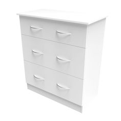 a white dresser with five drawers on it