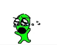 a green cartoon character with his mouth open