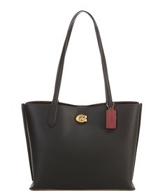 From COACH&#x2C; the Willow Pebble Leather Tote Bag features:Polished pebble leatherTurnlock and magnetic snap closuresCenter zip compartmentDouble handles Four protective feet at baseApprox. 13.5" L x 10.75" H x 5.75" W; 11.5" handle dropImported. Coach Tote Bag Outfit, Coach Willow Tote, Coach Willow, Tote Bag Outfit, My Style Bags, Coach Tote Bags, Work Tote Bag, Pocket Books, Buy Bags