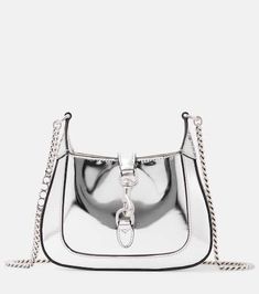 Borsa Gucci Jackie Notte Mini in pelle in Argento - Gucci | Mytheresa Dream Bag, Bag Collection, Airport Fashion, Beauty Accessories, Metallic Leather, Winter 2024, Designer Bags, Chain Strap, Bags Purses