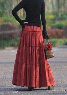 Loose Brick Red Wrinkled Exra Large Hem Corduroy Skirt SpringFabric: CorduroySize & Fit: This garment fits true to size.Length: Size 2XL measures 35.88"from waist to hem.Waist:Fitted - elastic waist allows stretch Hip: Loosely Fitted. room for hips. Hand Wash Cold. Red Flared Maxi Skirt For Fall, Fall Red Lined Maxi Skirt, Fall Red Maxi Skirt, Red Maxi Skirt For Fall, Casual Red Maxi Skirt For Fall, Red Cotton Skirt For Winter, Red Tiered Skirt For Fall, Cotton Tiered Skirt For Fall, Bohemian Red Skirt For Fall