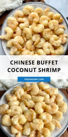 two plates filled with chinese buffet coconut shrimp