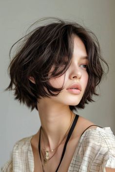 Short Hair French Style, Cool Short Curly Hairstyles, Short Bob With Layers And Curtain Bangs, French Bob No Fringe, Short Hairstyle Women Tomboy, Hair Styles For Short Hair Women, Short Hair Inspo Women, Short Hair Woman Aesthetic, Haircut Short Hair Women