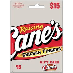 a package of chicken fingers sitting on top of a white tablecloth with the words raising cane's written on it