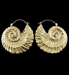 Golden brass ammonite hangers / ear weights. These are a size 18 gauge and will fit comfortably through eyelets / tunnels 4G and bigger. Awesome pair for your plug collection. Shop Urban Body Jewelry Ear Weights, Hangers, Body Jewelry, Piercings, Brass, Wardrobe, Quick Saves