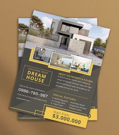 a flyer for a real estate with photos on the front and back of it,