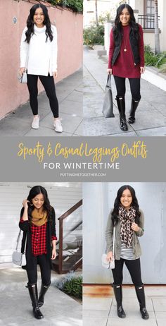 Four Sporty and Casual Outfits With Leggings for Winter into Spring Sporty Leggings Outfit, Casual Outfits Sporty, Leggings Outfit Winter, Leggings Winter, Outfits Sporty, Sporty Leggings, Leggings Outfit Casual, Cute Outfits With Leggings, Black Leggings Outfit