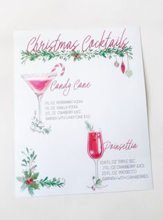 a christmas cocktail party card with two drinks