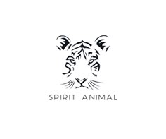 a black and white tiger logo with the words spirit animal on it's face