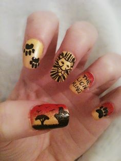 lion king nails African Nail Art, Nails Design Disney, Disney Nail Designs