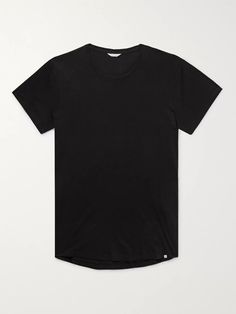 Orlebar Brown 's 'OB-T' crew-neck T-shirt was one of the brand's very first designs, and still remains a best-seller. This one is cut for a neat slim-fit from soft, lightweight cotton-jersey that's designed to be quick-drying, so you can easily throw it on after a dip or post-gym. Shown here with J.Crew shirt, Jean Shop jeans, Converse sneakers. Mens Black T Shirt, Mens Designer Clothes, Orlebar Brown, Brown Outfit, Designer Accessories, Plain Tshirt, Top Designer Brands, Designer Clothes For Men, Fashion Story