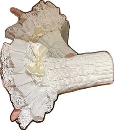 White Y2k, Butterfly Knot, Bow Decor, Arm Sleeves, Bow Knot, Lace Bows, Wrist Cuffs, Lace Ruffle, Arm Sleeve