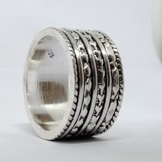 "925 Sterling Silver Spinner Ring for Women, Silver Ring, Handmade 14 mm Spinner Ring, Popular Ring, Chamunda Lifestyle PRODUCT:- SKU:- NF 7604 S SR METAL:- 925 Sterling silver STYLE:- Statement Spinner  Band Width:- 14 mm Manufacture By Chamundajeweller925 Goal:- 100% genuine Customer Satisfaction, 925per 1000 % Sterling silver stamp on all the item > my all item is in 925 sterling silver > our design are made in ked (matrix) and made by handmade >please visit my shop and give your feedback > w Ring For Women Silver, Friendship Day Gifts, Popular Rings, Fidget Rings, Silver Spinner Rings, Spinner Ring, Spinner Rings, Silver Style, Style Statement