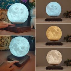 the moon lamp is lit up and ready to be used