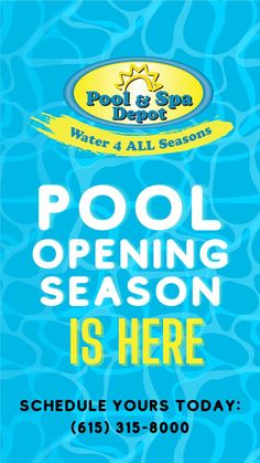 an advertisement for pool opening season is here