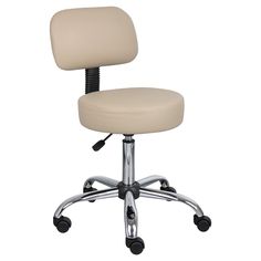 an office chair with wheels on the back and seat upholstered in beige leather