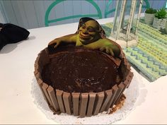 there is a chocolate cake that looks like an avatar from the movie shrawn