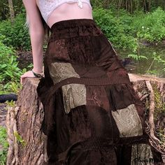 Olivia Mark - Vintage Color-Blocking Velvet Midi Skirt with Pleats Fairy Core Summer Outfits, Fairy Grunge Summer Outfits, Brown Pleated Skirt, Festival Mode, Estilo Hippy, Mode Hippie, Retro Skirt, Boho Grunge, Estilo Hippie