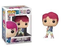 the pop vinyl figurine is shown in front of a white box with pink hair