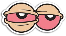 two stickers with the faces of two people in pink and black, one has eyes closed