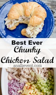 the best ever chunky chicken salad with croissants and coleslaw