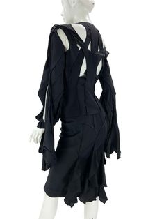 For Sale on 1stDibs - Tom Ford for Yves Saint Laurent Rive Gauche Skirt Suit S/S 2003 Runway Collection - Look 9 French size 38 - US 6 100% Silk, Black Color. Top - Cutout Details, Silk Fitted Skirt With Ruffles, Tom Ford Yves Saint Laurent, Designer Fitted Silk Skirt, Designer Fitted Formal Skirt, Silk Black Skirt, Insane Fashion, Dress Up Closet, 2003 Runway, Black Skirt Suit