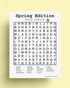 the word search for spring is displayed on a piece of white paper with black letters